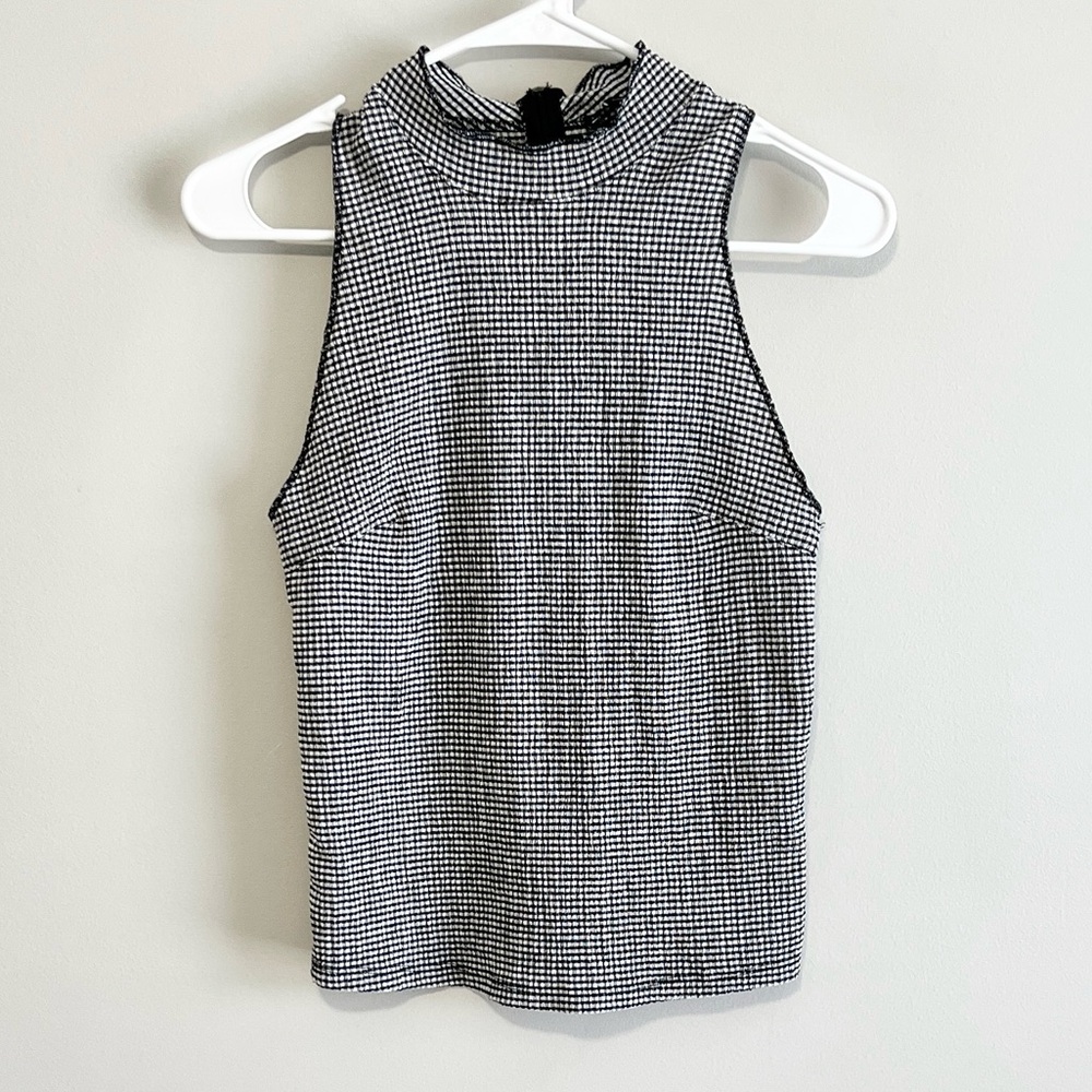 Zara Checkered Print Mock Neck Tank